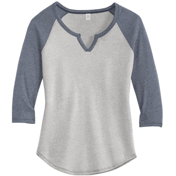 Alternative Apparel Women s Silver Vintage Navy Outfield 3 4-Sleeve Vintage 50 50 Tee For Sale