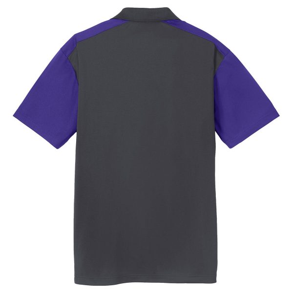 Sport-Tek Men s Iron Grey Purple Colorblock Micropique Sport-Wick Polo For Sale - Image 2