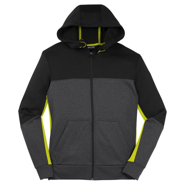 Sport-Tek Men s Black  Graphite Heather  Citron Tech Fleece Colorblock Full-Zip Hooded Jacket Online Sale