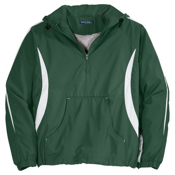 Sport-Tek Men s Forest Green White Colorblock Raglan Anorak For Sale