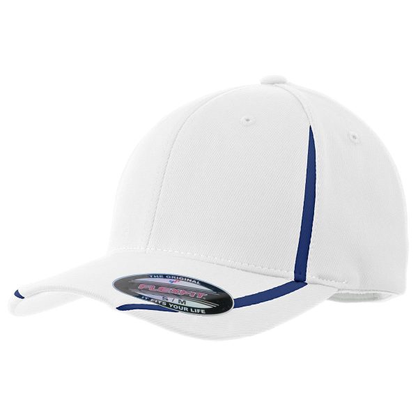 Sport-Tek White True Navy Flexfit Performance Colorblock Cap Discount