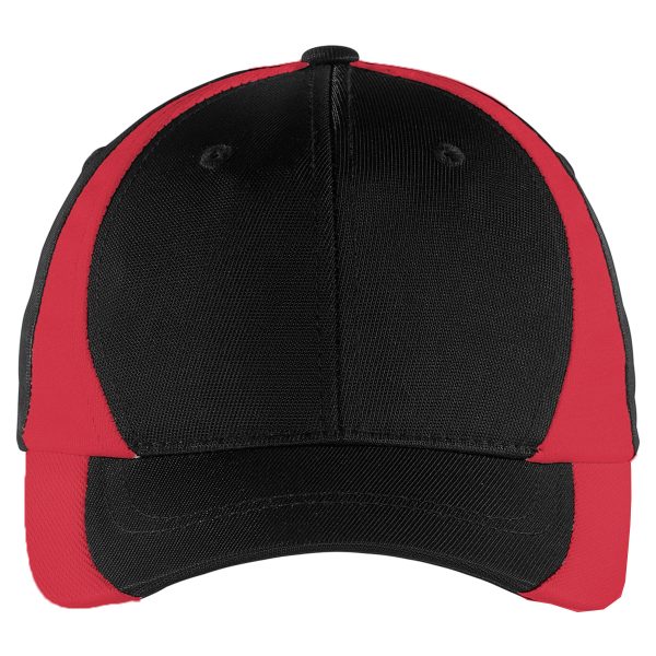 Sport-Tek Youth Black True Red Dry Zone Nylon Colorblock Cap Online Sale - Image 2