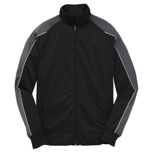 Sport-Tek Youth Black  Iron Grey  White Piped Tricot Track Jacket Fashion