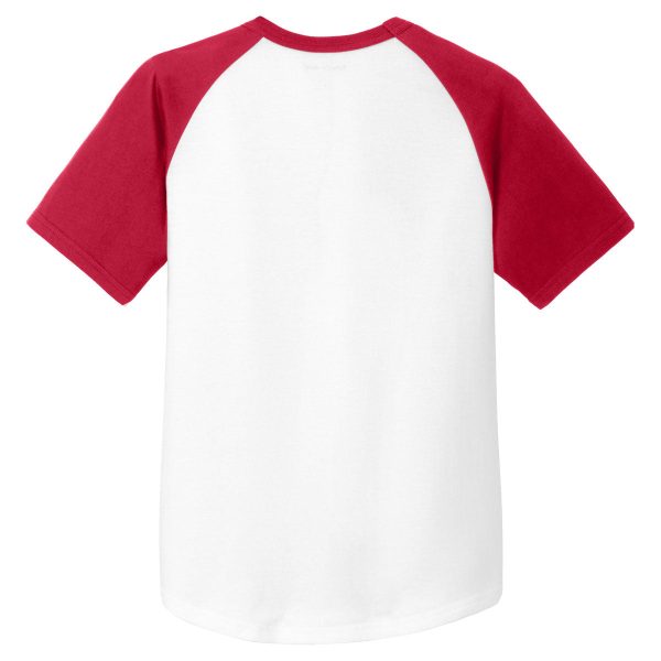 Sport-Tek Youth White Red Short Sleeve Colorblock Raglan Jersey Sale - Image 2