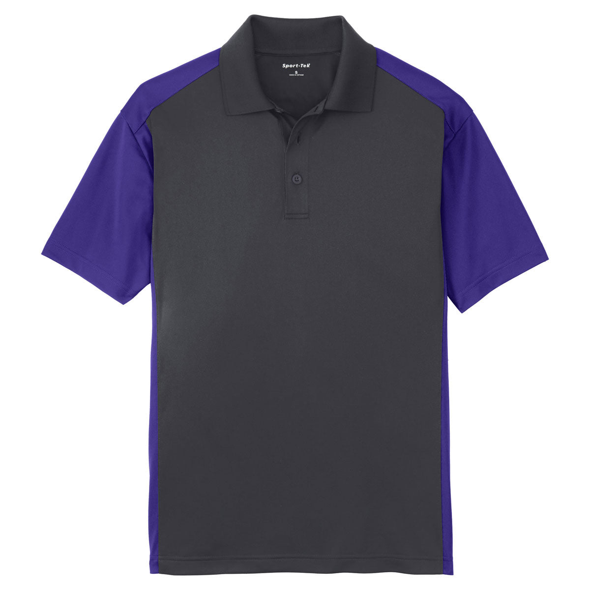 Sport-Tek Men s Iron Grey Purple Colorblock Micropique Sport-Wick Polo For Sale