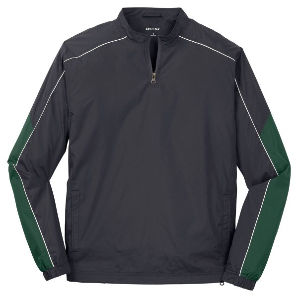 Sport-Tek Men s Graphite Grey Forest Green White Piped Colorblock 1 4-Zip Wind Shirt For Discount