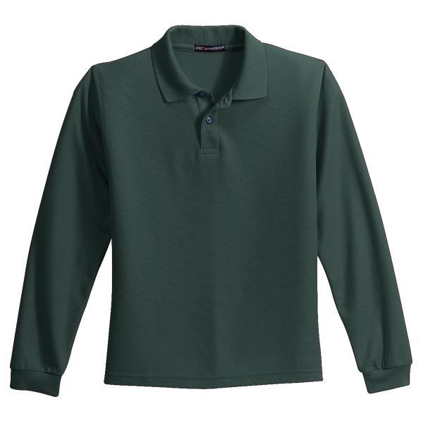 Port Authority Youth Dark Green Long Sleeve Silk Touch Polo Sale