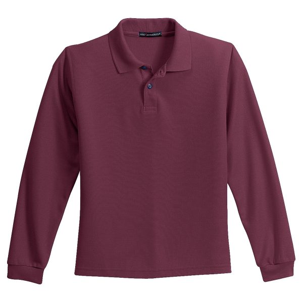 Port Authority Youth Burgundy Long Sleeve Silk Touch Polo Online now