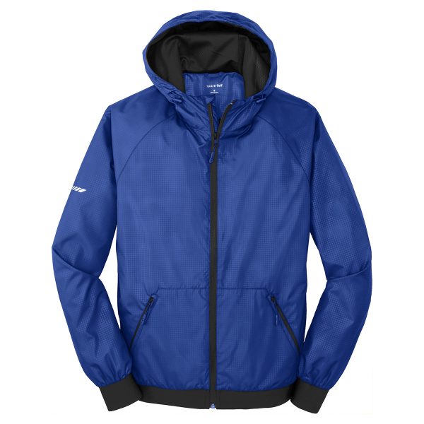 Sport-Tek Men s True Royal Black Embossed Hooded Wind Jacket on Sale