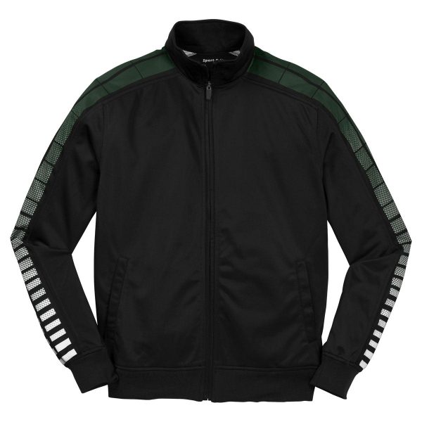 Sport-Tek Men s Black Forest Green Dot Sublimation Tricot Track Jacket Cheap