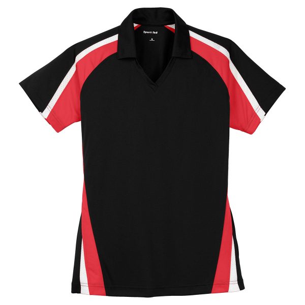 Sport-Tek Women s Black True Red White Tricolor Micropique Sport-Wick Polo Online now
