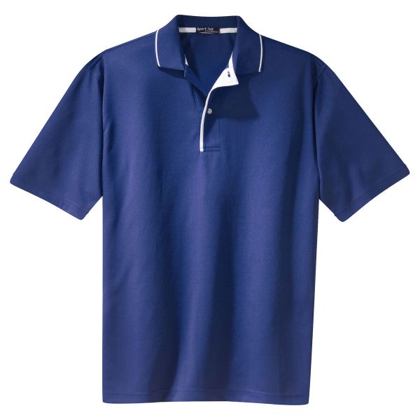 Sport-Tek Men s Royal White Dri-Mesh Polo with Tipped Collar and Piping on Sale