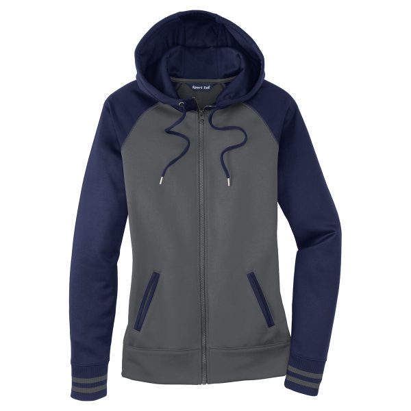 Sport-Tek Women s Dark Smoke Grey Navy Sport-Wick Varsity Fleece Full-Zip Hooded Jacket For Sale