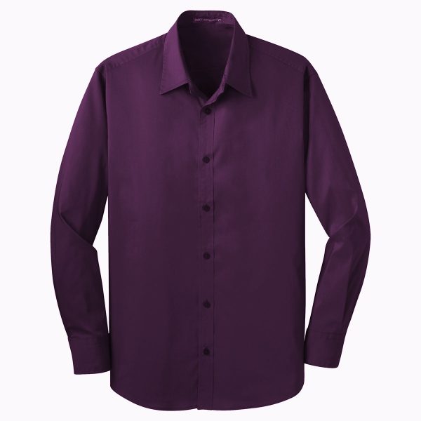Port Authority Men s Aubergine Purple Stretch Poplin Shirt Fashion