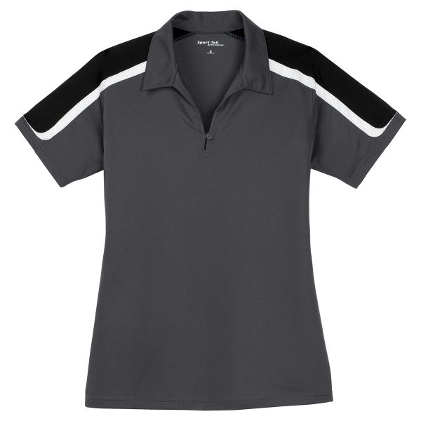 Sport-Tek Women s Iron Grey Black White Tricolor Shoulder Micropique Sport-Wick Polo For Discount