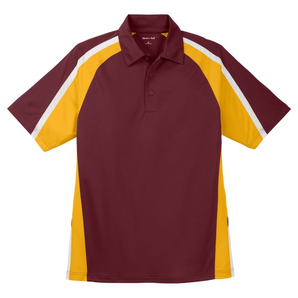 Sport-Tek Men s Maroon Gold White Tricolor Micropique Sport-Wick Polo For Sale