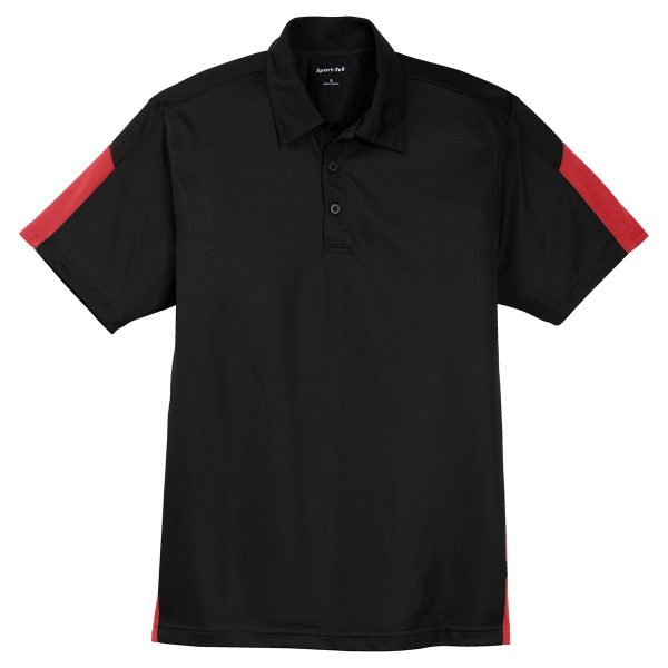 Sport-Tek Men s Black True Red PosiCharge Active Textured Colorblock Polo For Discount